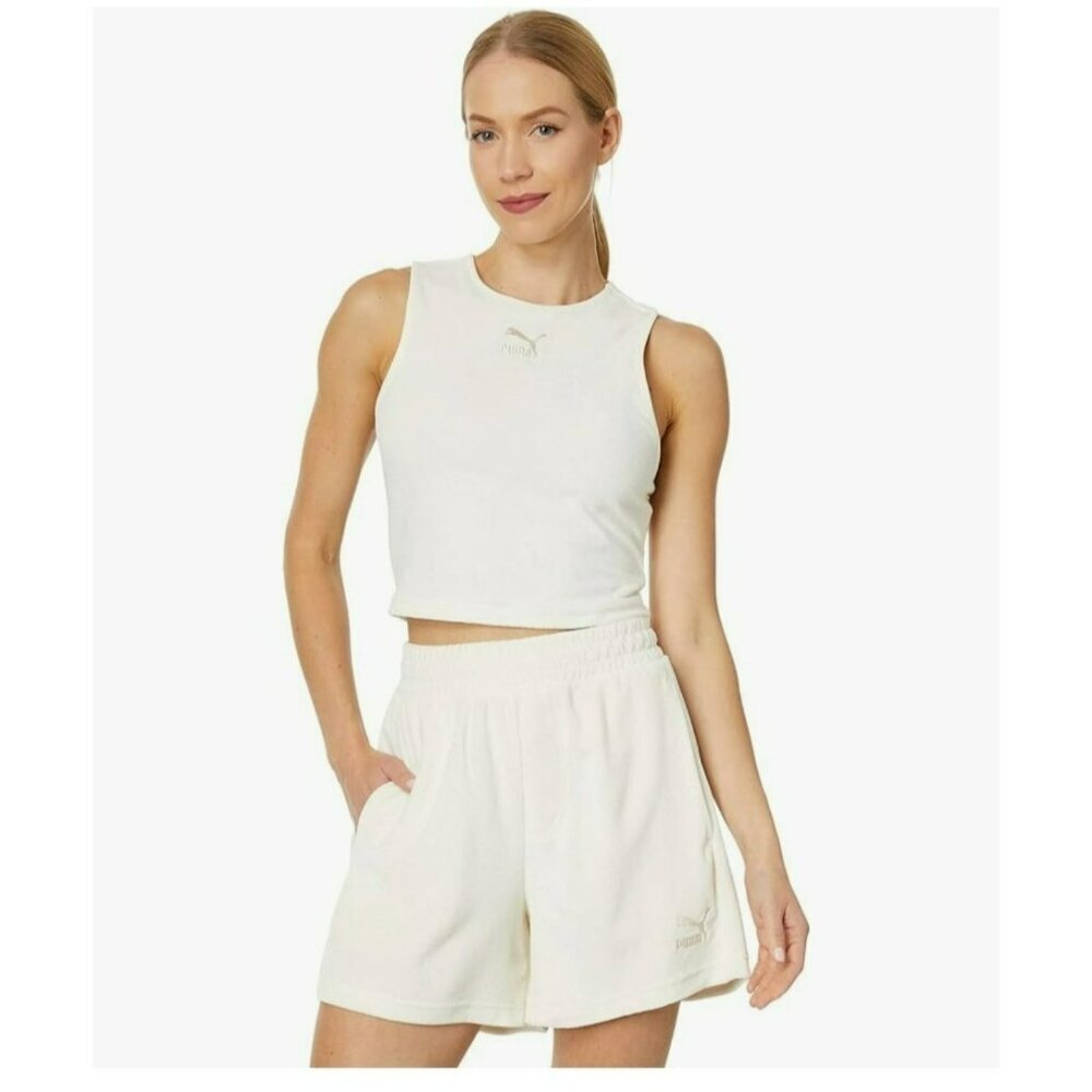 Puma Womens Size Large Cream Terry Towel Crop Top Racerback NWT